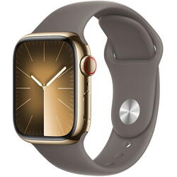 Apple Watch 9, GPS, Cellular, Carcasa Gold Stainless Steel 41mm, Clay Sport Band - M/L