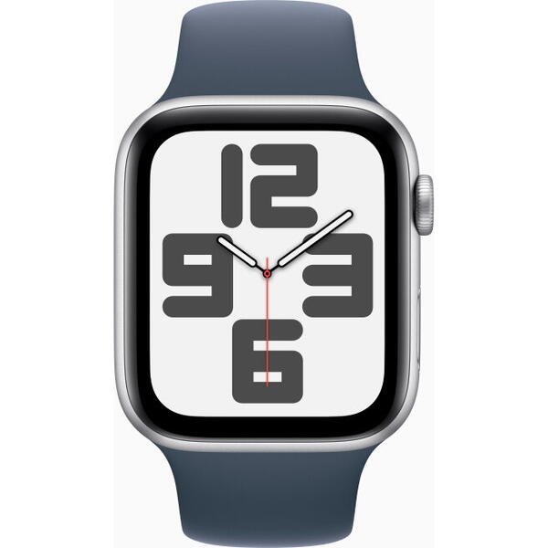 Smartwatch Apple Watch SE (2023) GPS, Retina LTPO OLED Capacitive touchscreen 1.78", Bluetooth, Wi-Fi, Bratara Silicon S/M, Carcasa Aluminiu 44mm, Rezistent la apa, Albastru
