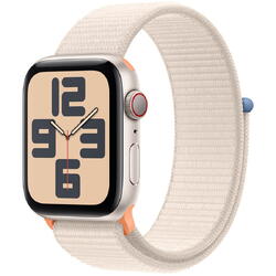 Apple Watch SE (2023), GPS, Cellular, Carcasa Starlight Aluminium 44mm, Starlight Sport Loop