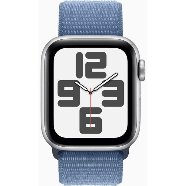 Apple Watch SE (2023), GPS, Cellular, Carcasa Silver Aluminium 40mm, Winter Blue Sport Loop