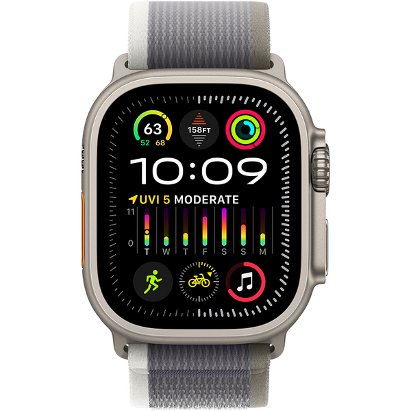 Apple Watch Ultra 2, GPS, Cellular, Carcasa Titanium 49mm, Green/Grey Trail Loop - M/L