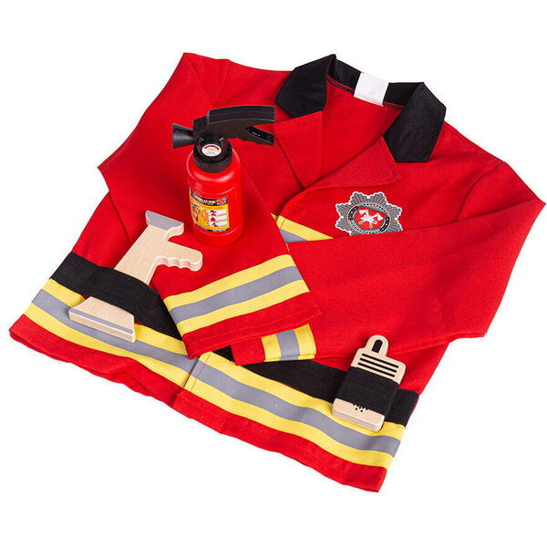 BigJigs Toys Set costum si accesorii pompier pentru copii