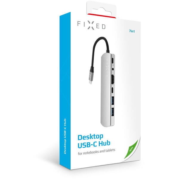 Fixed Multiport Hub USB-C 7 in 1, USB 3.0, Ethernet RJ45, HDMI 4K, Audio 3,5 mm, Aluminium, PD 100W