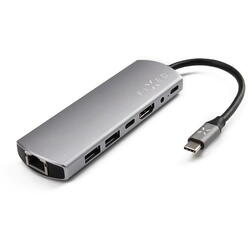Multiport Hub USB-C 7 in 1, USB 3.0, Ethernet RJ45, HDMI 4K, Audio 3,5 mm, Aluminium, PD 100W