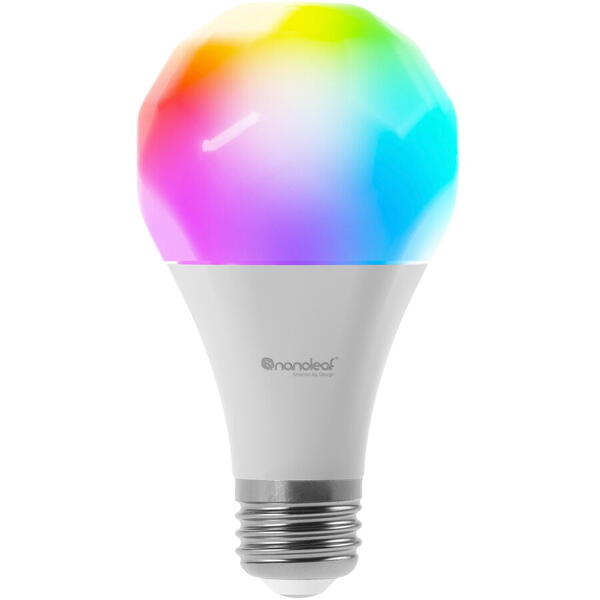 Bec LED RGBCW inteligent Nanoleaf Essentials Smart, Bluetooth, compatibil Matter, A60, E27, 9W (60W), 806 lm, lumina alba si colorata (2700-6500K), clasa energetica F