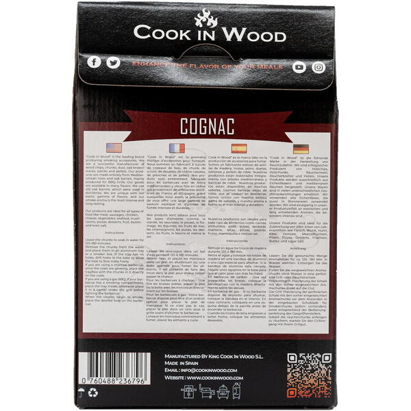 Cookinwood Bucati de lemn pentru afumat gratar, Cognac, 1200 g