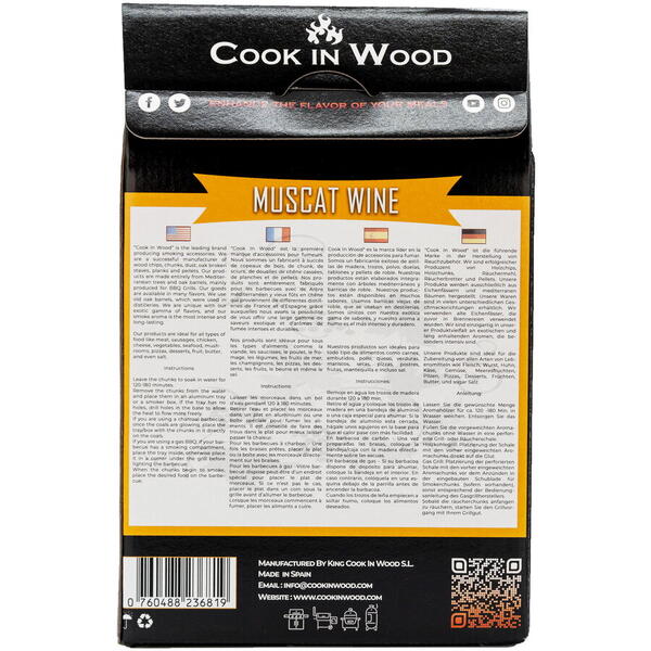 Cookinwood Bucati de lemn pentru afumat gratar, Muscat Wine, 1200 g