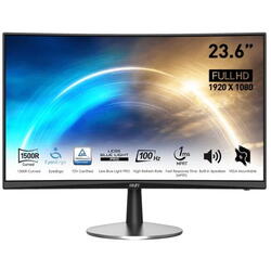Monitor VA LED MSI 23.6" PRO MP2422C, Full HD (1920 x 1080), VGA, HDMI, Ecran curbat, Boxe, Negru/Argintiu