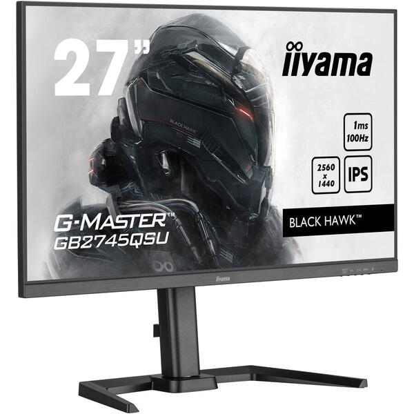 Monitor gaming LED IPS iiyama G-Master GB2745QSU-B1 27" WQHD, HDMI, Display Port, 100Hz, AMD FreeSync™ technology, BLACK HAWK ™, HAS (150mm) + Pivot, Vesa, Negru