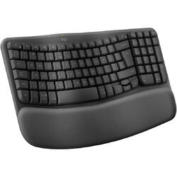 Tastatura wireless Logitech Wave Keys, ergonomic design, Palmrest, 2.4GHz&Bluetooth, USB-C, US INTL layout, Graphite