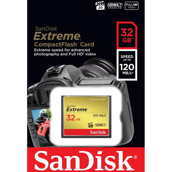 Card Compact Flash SanDisk Extreme, 32GB, 120 MB/s