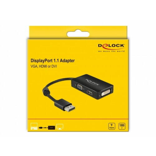 Adaptor Delock 62656, Mini DisplayPort male - VGA/HDMI/DVI female,  Negru