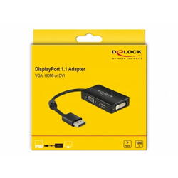 Adaptor Delock 62656, Mini DisplayPort male - VGA/HDMI/DVI female,  Negru