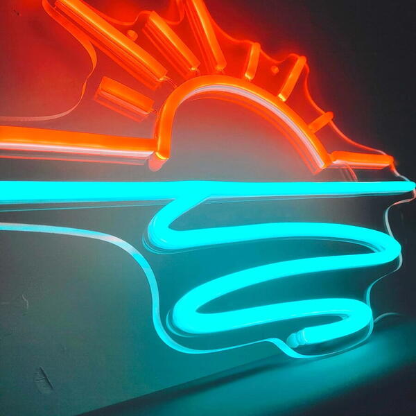 OEM Decor luminos, neon, Rasarit - Apus de Soare cu valuri, 37 x 28 cm, Rosu-Albastru