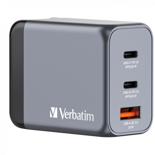 Incarcator retea Verbatim GNC-65, 2x USB-C, 1x USB-A, Argintiu