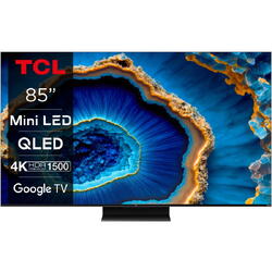 Televizor TCL MiniLed 85C805, 214 cm, Smart Google TV, 4K Ultra HD, 100hz, Clasa F, Negru