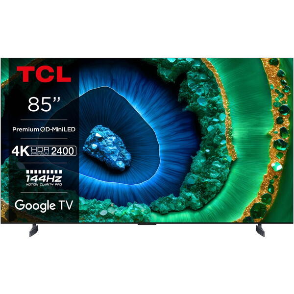Televizor TCL MiniLed 85C955, 214 cm, Smart Google TV, 4K Ultra HD, 100hz, Clasa F, Negru