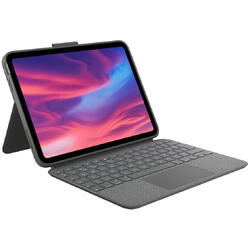 Husa Logitech Combo Touch cu Smart Connector, tastatura iluminata si trakpad detasabile pentru iPad gen 10, UK, Gri