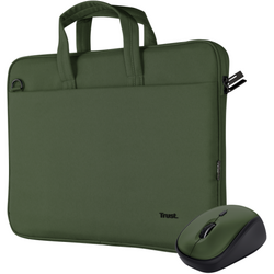 Kit Husa Trust Bologna pentru laptop de 16inch, Green + Mouse, USB Wireless, Verde