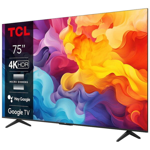 Televizor TCL LED 75V6B, 189 cm,75 inch, Smart Google TV, 4K Ultra HD, Clasa E